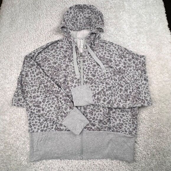 Athleta Balance Zip Up Hoodie Gray Cheetah Print 1X - Picture 2 of 9